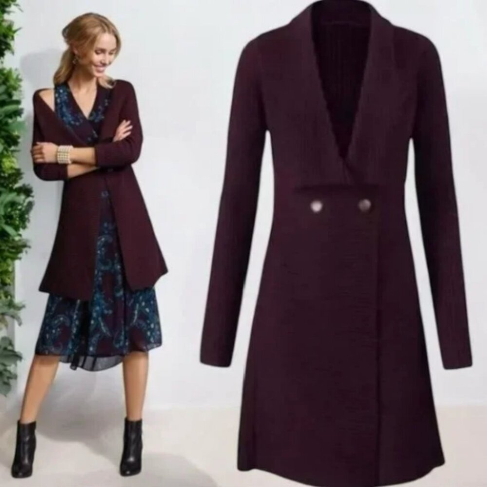CABI Regal Mulberry Ladies Long Ribbed Longline‎ Duster Cardigan Sweater,‎ M